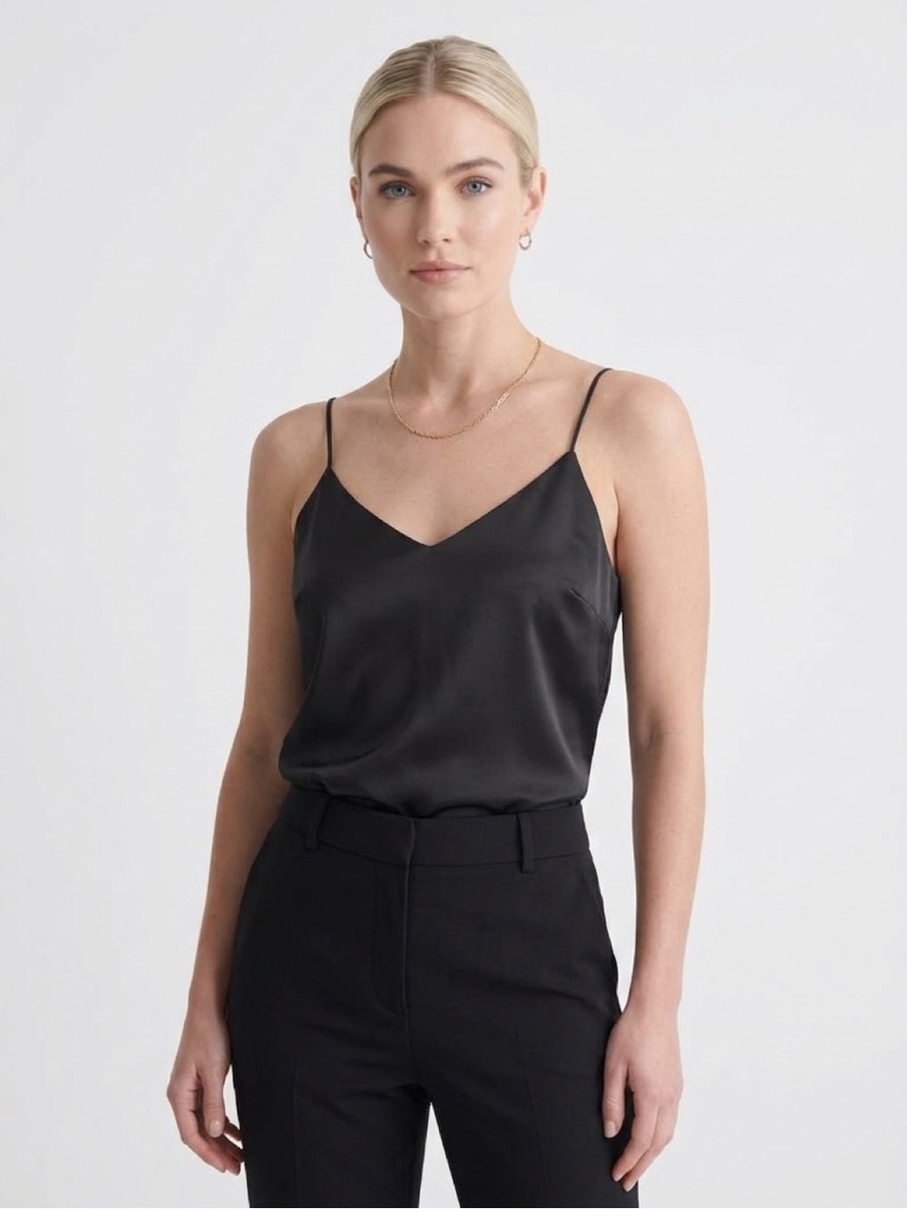 Club Monaco Black Satin V-Neck Cami